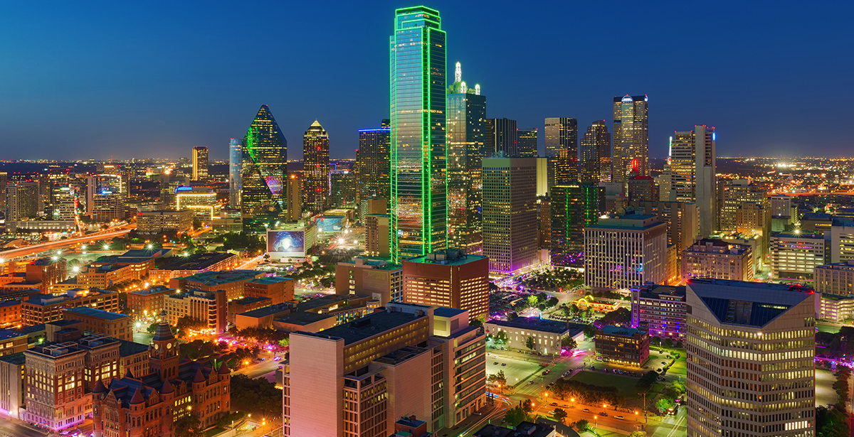 An Aerial view of downtown Dallas.
