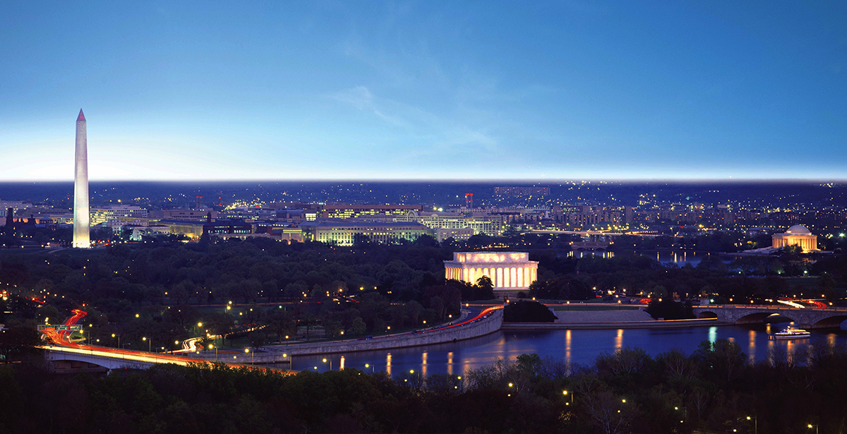 An aerial view of Washington, DC.